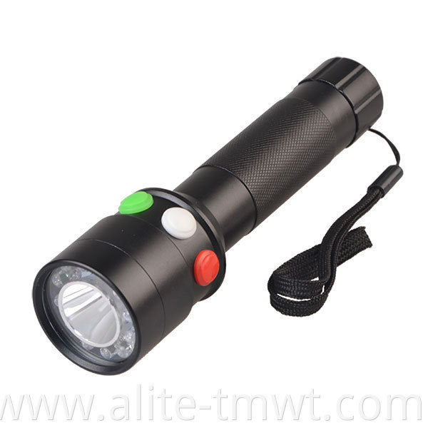 White Red Green LED Tricolor flashlight 18650 Rechargeable Railway Signal Lamp Torch